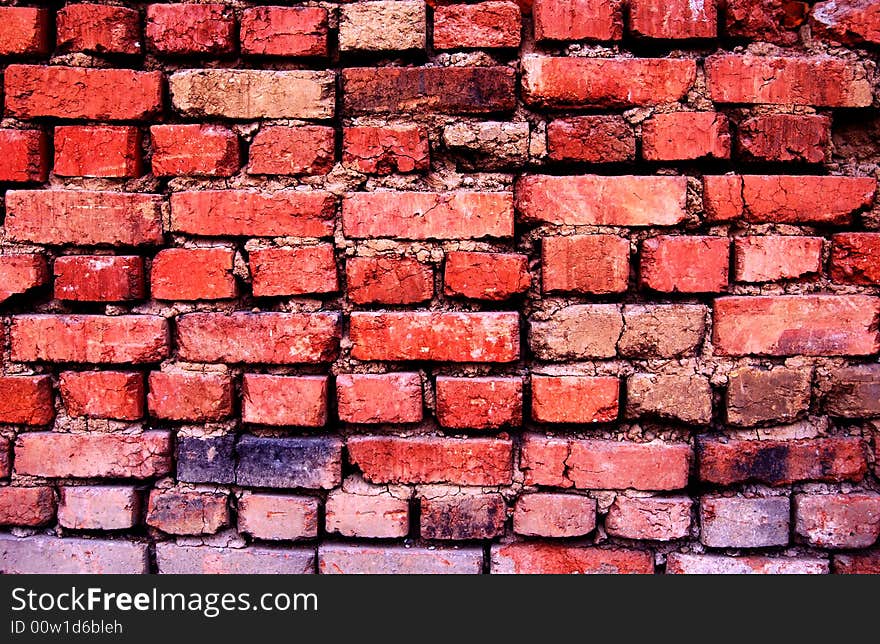 Very old red bricks wall. Very old red bricks wall