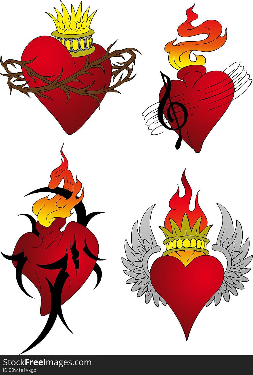 Illustration of four  abstract hearts