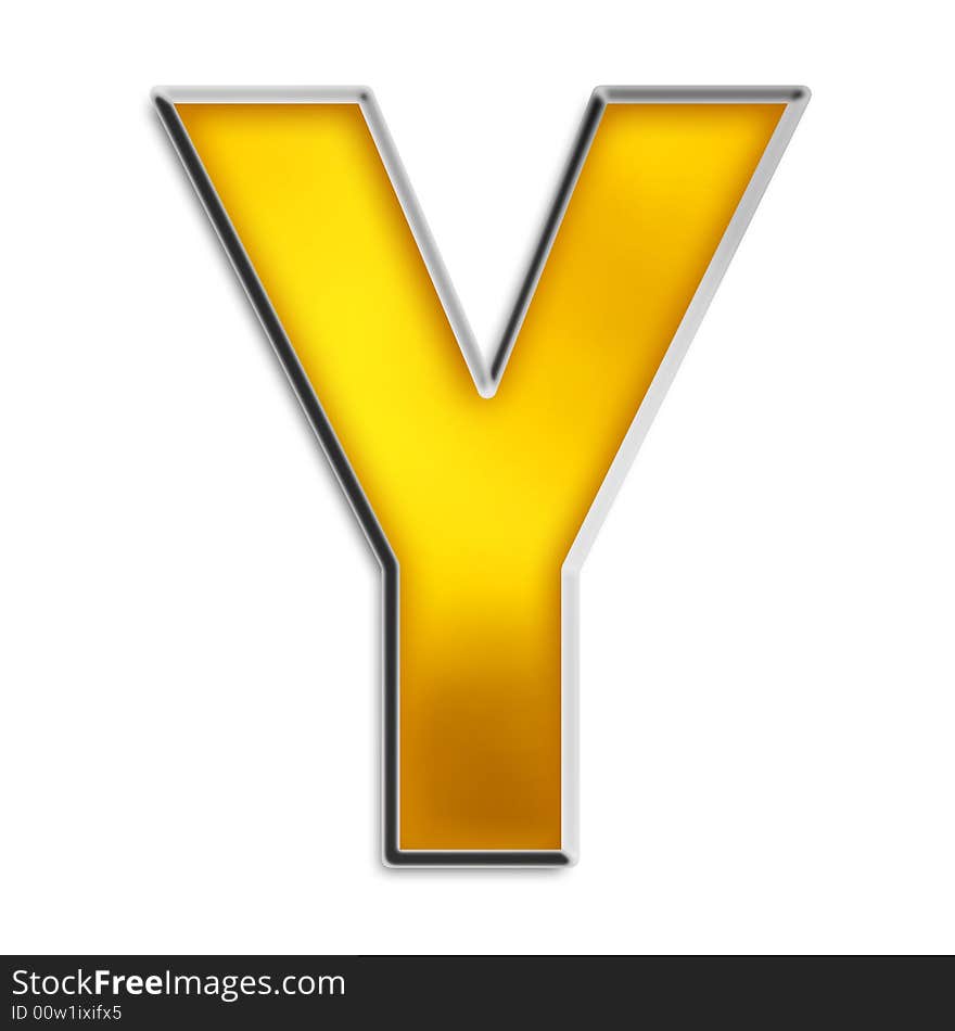 Isolated letter Y in shiny gold