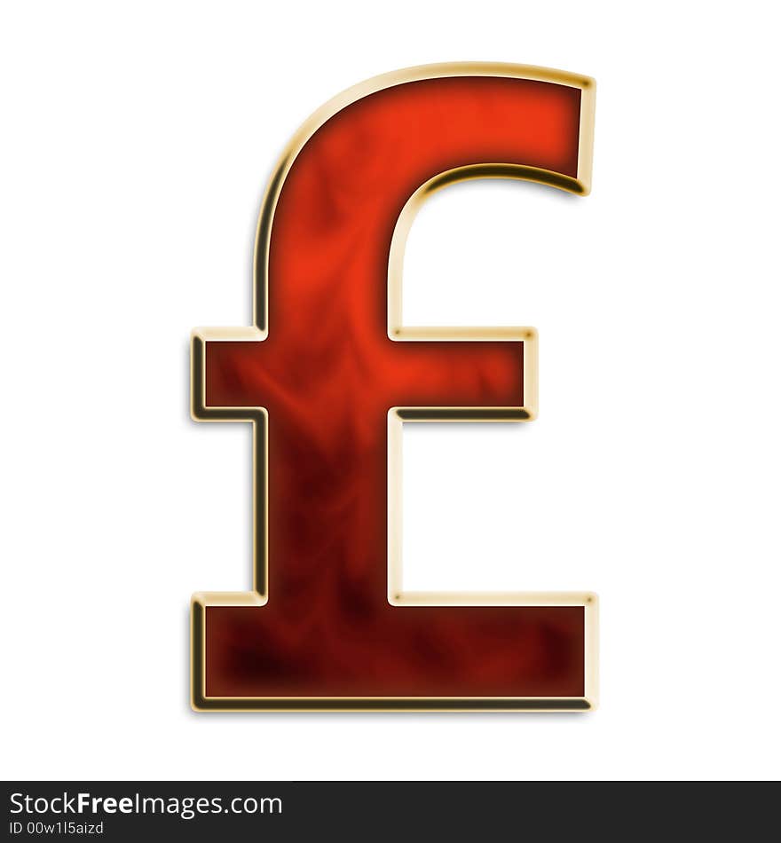 European sterling pound symbol in fiery red & gold isolated on white. European sterling pound symbol in fiery red & gold isolated on white