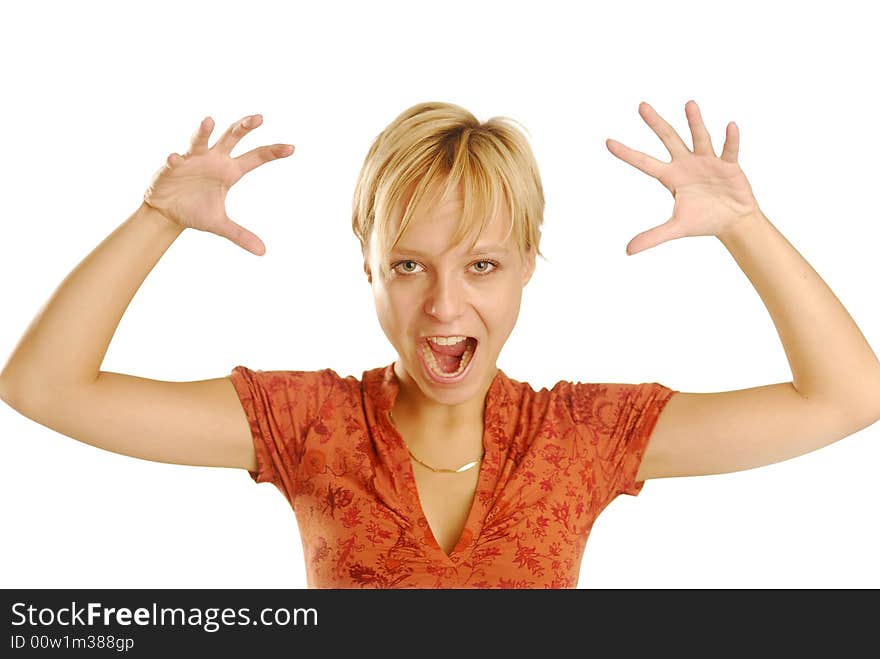 A young blonde shouting girl