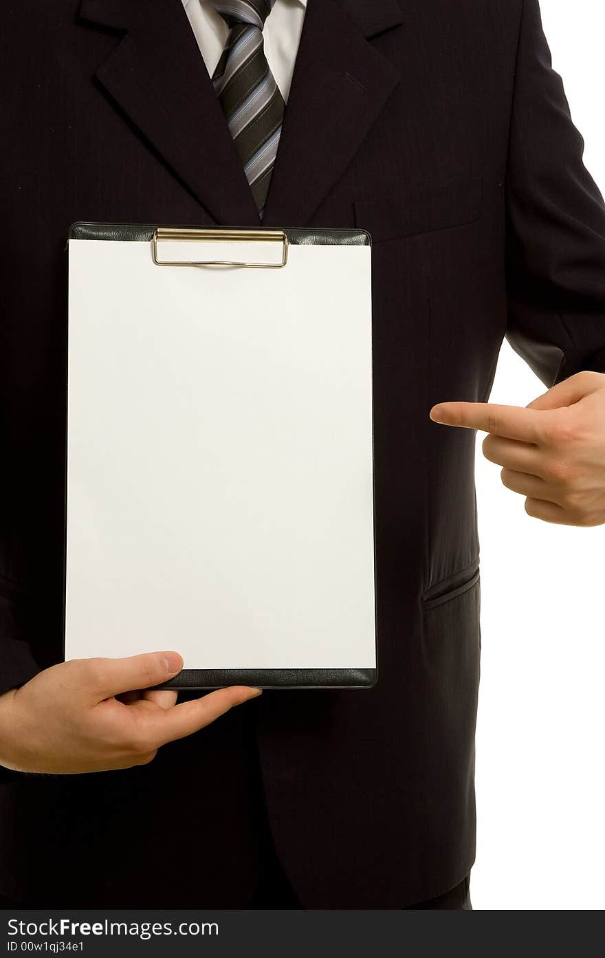 Businessman is holding a clipboard. Copyspace for your text.