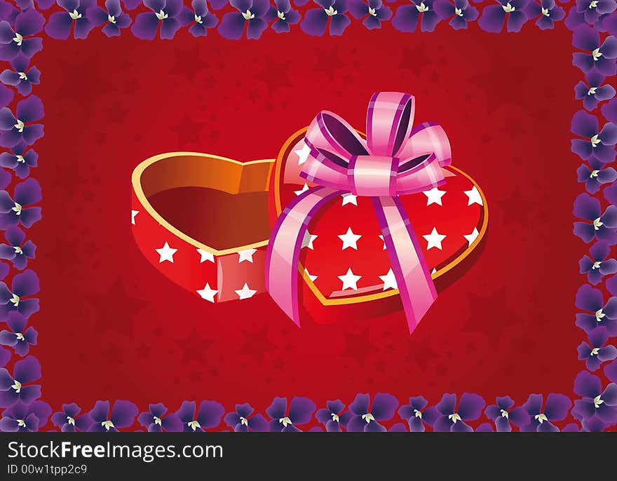 Illustration of a heart gift in the red background. Illustration of a heart gift in the red background