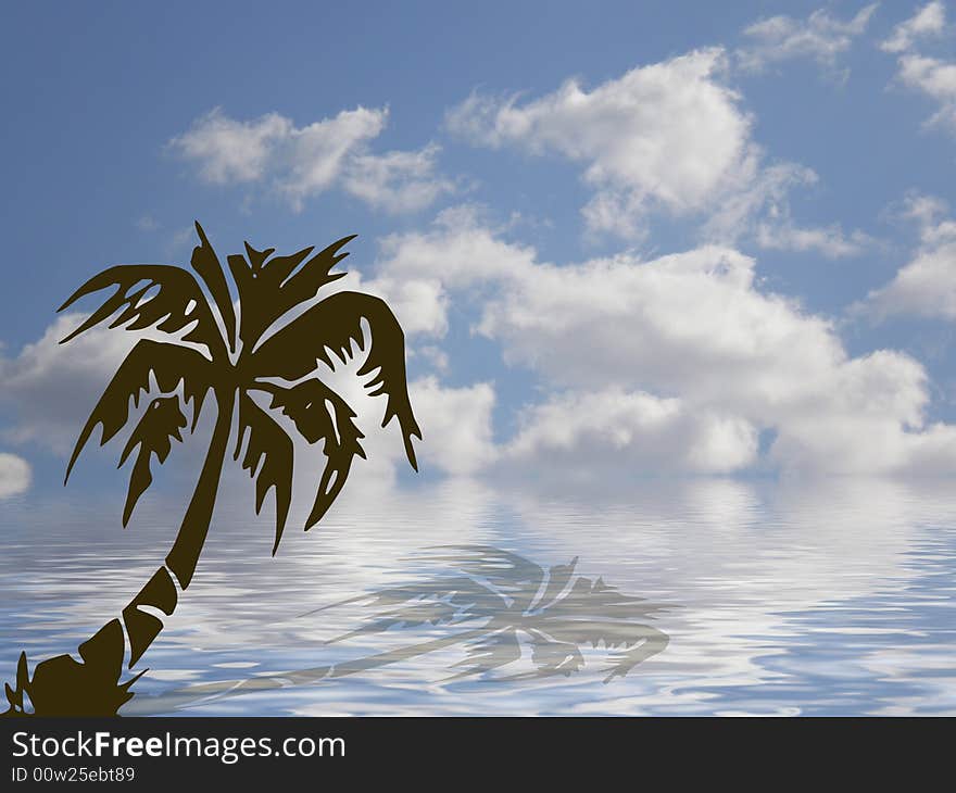 Palm in blue ocean with cloudy sky. Palm in blue ocean with cloudy sky