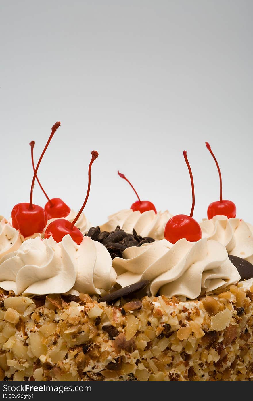 Sweet pie with cherries and chocolate close-up