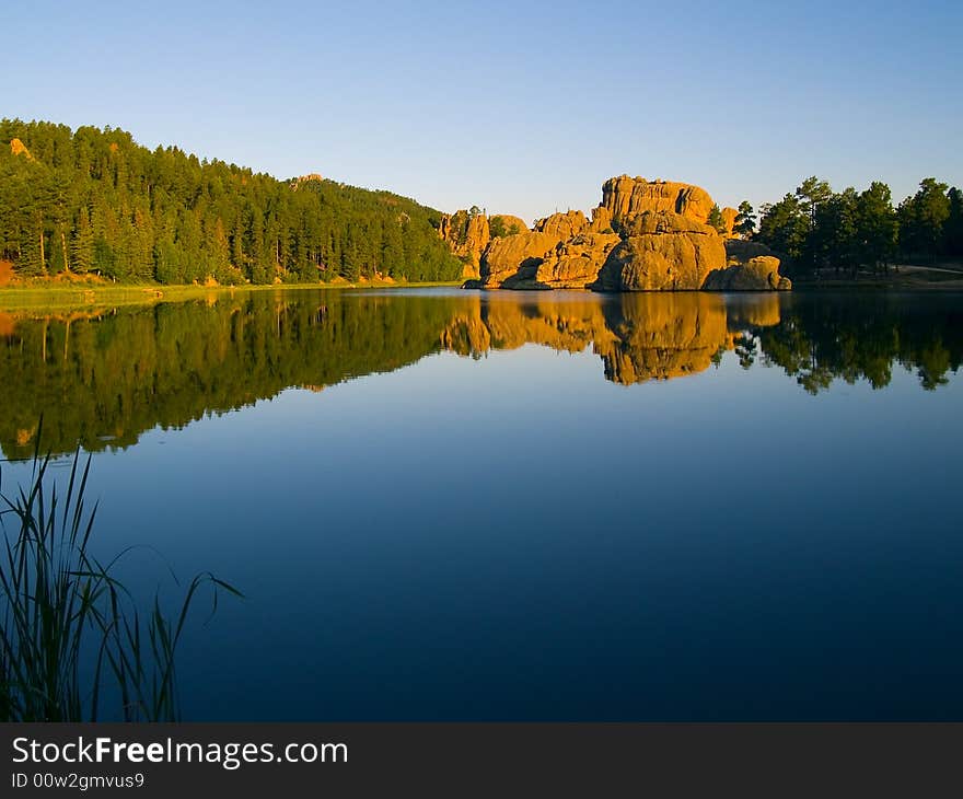 Early morning from the shore of Sylvan Lake in the Black Hills of South Dakota. Early morning from the shore of Sylvan Lake in the Black Hills of South Dakota