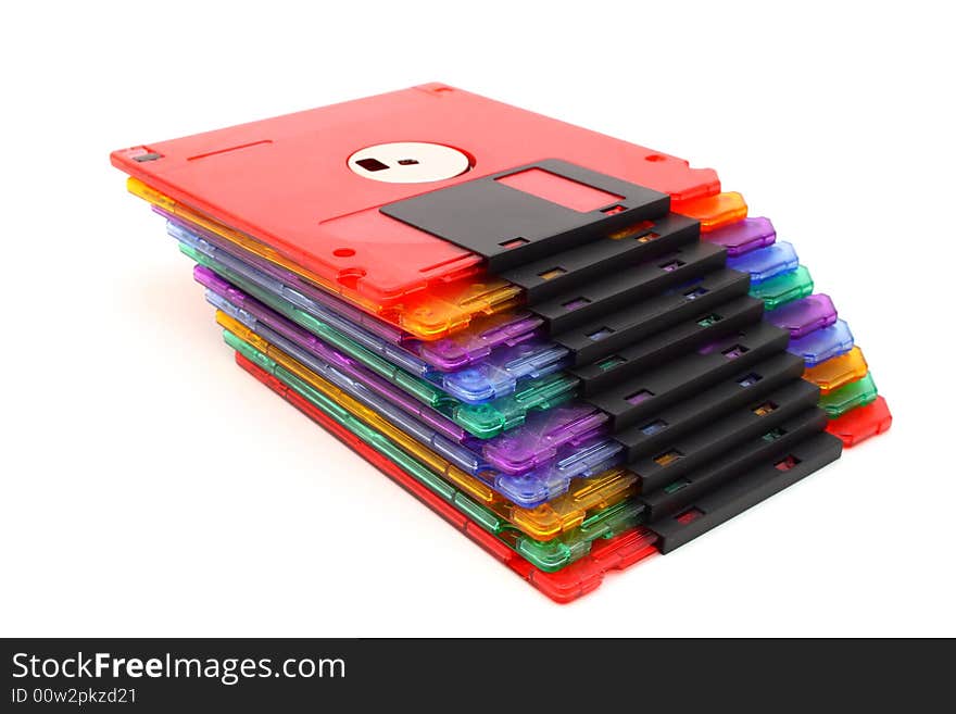 Pile of floppy disks of different colors