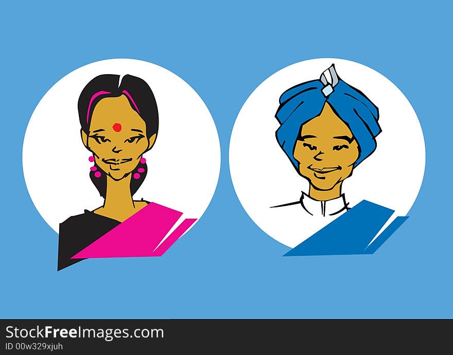 Portrait of indian couple - cartoons style. Portrait of indian couple - cartoons style