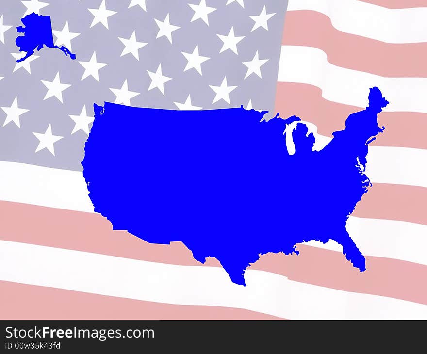 Usa map against a flag