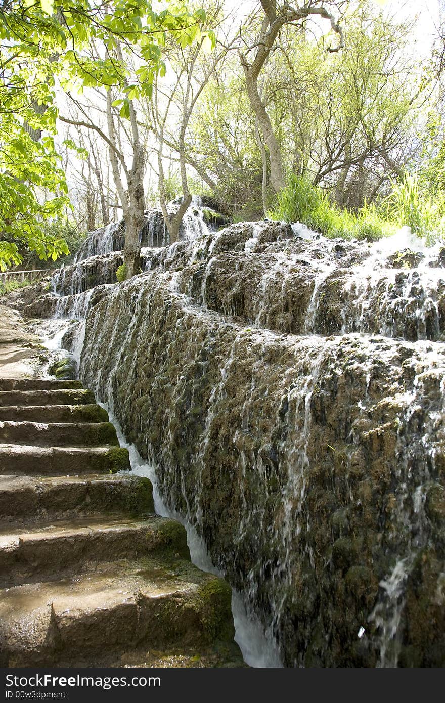 Waterfall and stairs