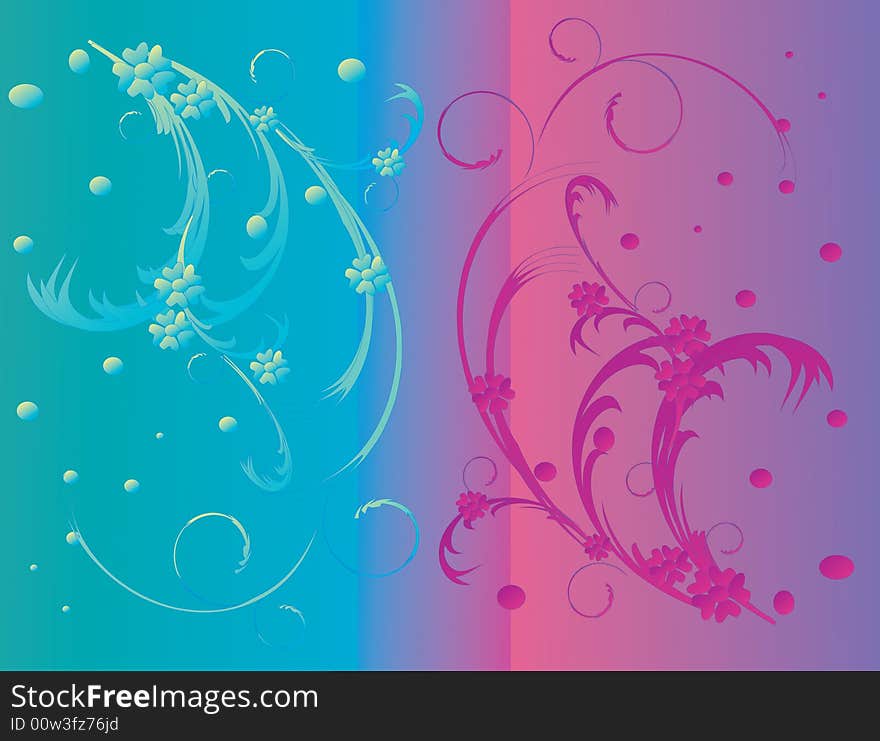 Illustration with two color floral decoration. Illustration with two color floral decoration