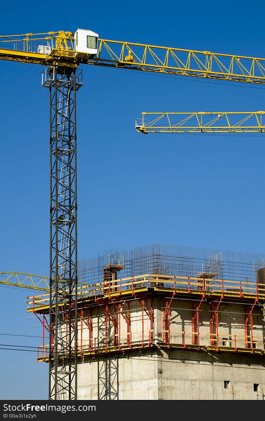 Yellow Cranes Against Blue Sky