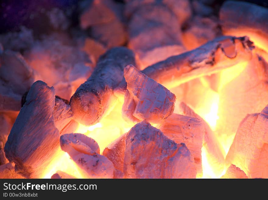 Live coals in evening garden