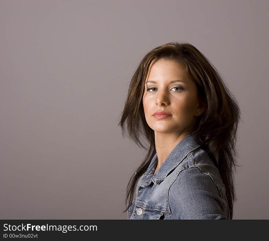 Brunette in Denim Sultry Look