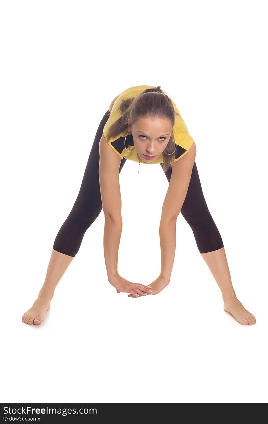 A young girl exercise gymnastics on white backgrounds