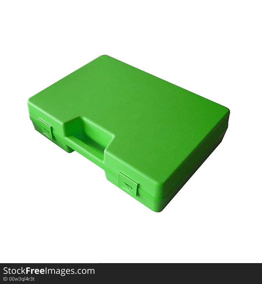 Green business briefcases over white background. Green business briefcases over white background