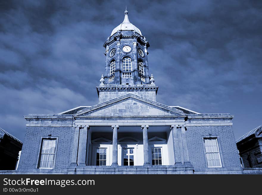 Dublin Castle in blue tone. Famous bulding in Irish capital city.