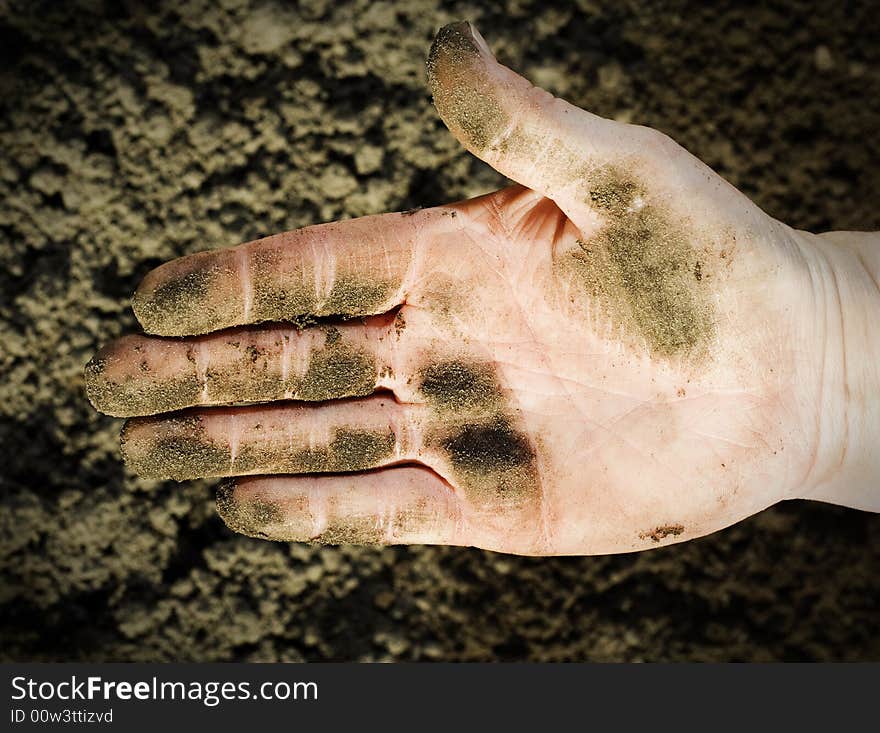 Dirty female hand. Top view. Dirty female hand. Top view.