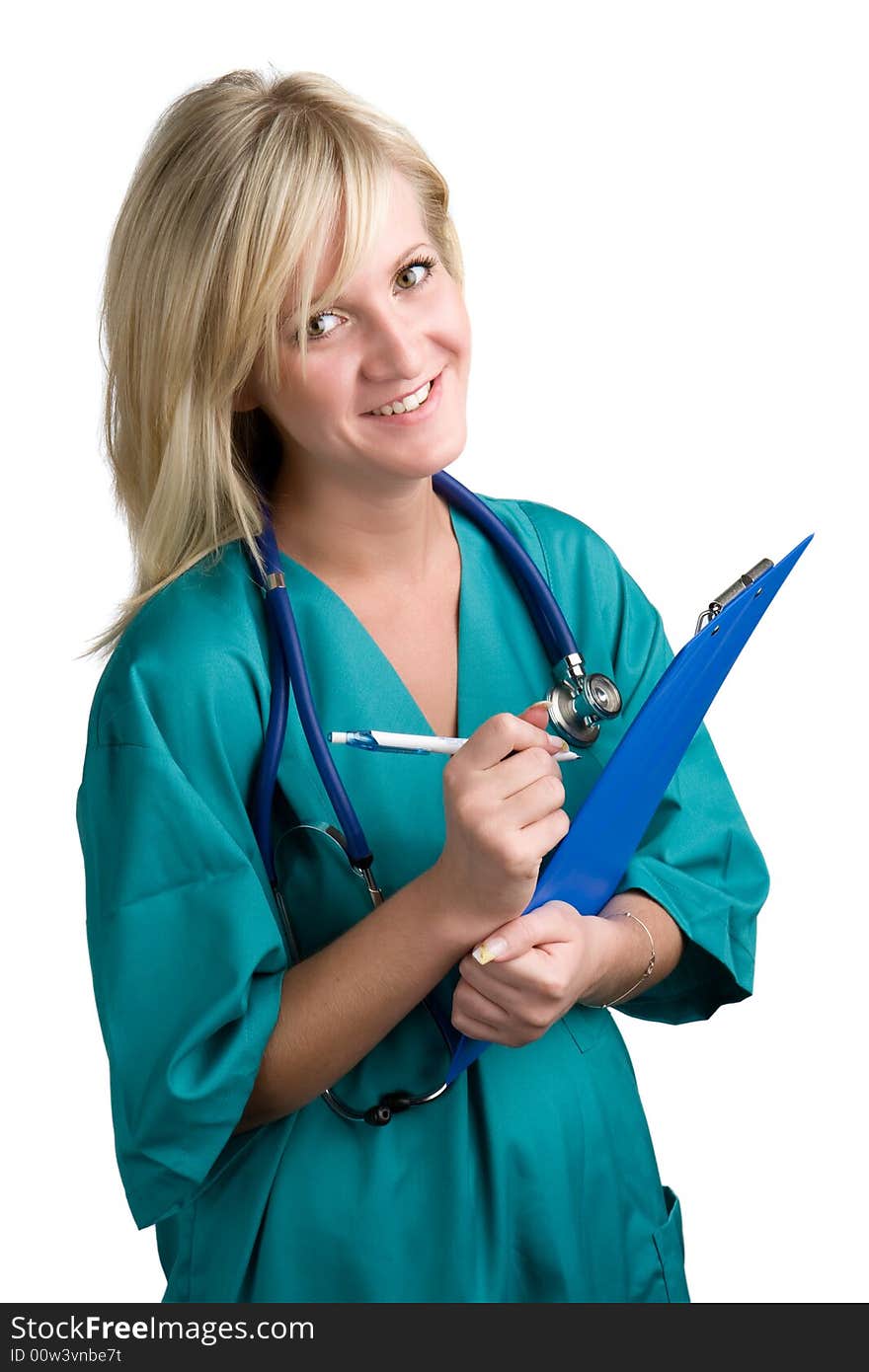 Friendly doctor over white background