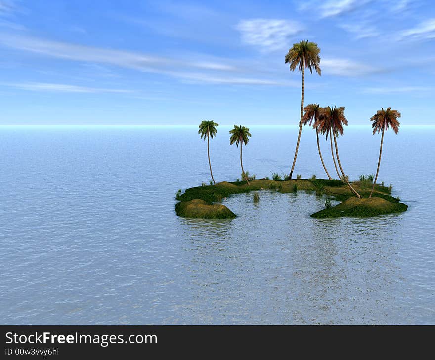 Coconut palm trees on a small island - digital artwork. Coconut palm trees on a small island - digital artwork