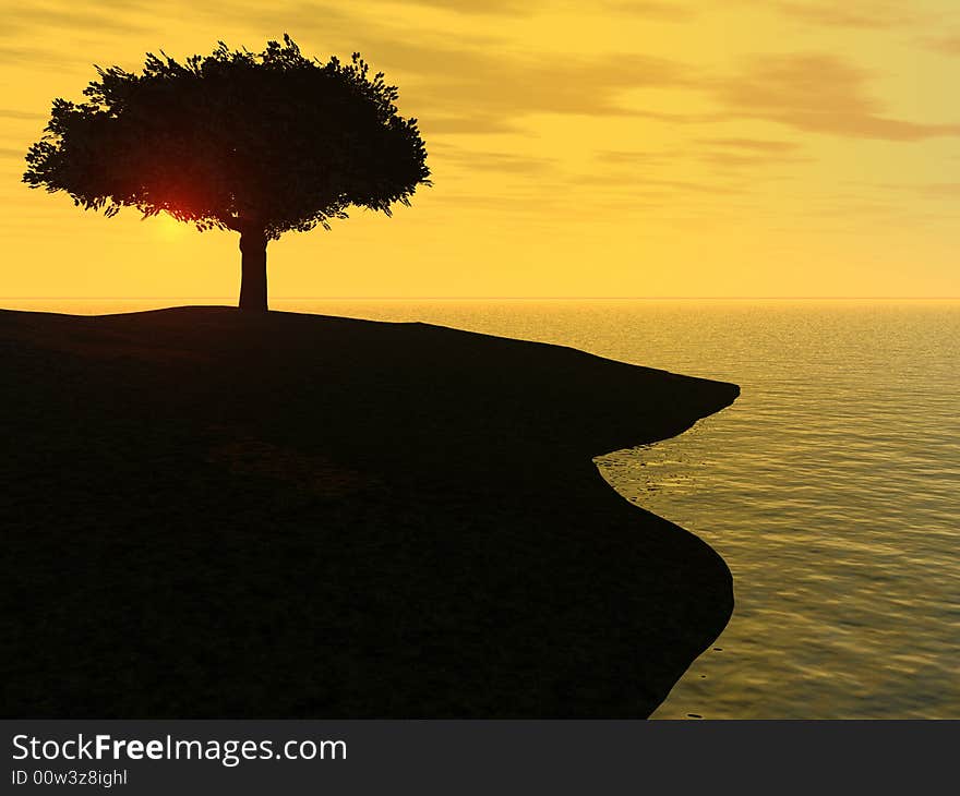 A picture of a tree by the ocean during sunrise. A picture of a tree by the ocean during sunrise.