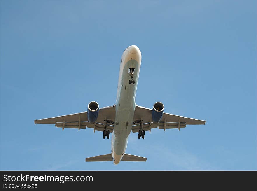 Jet plane over blue sky