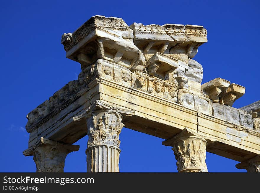 Close up of historic column on blue sky. Close up of historic column on blue sky