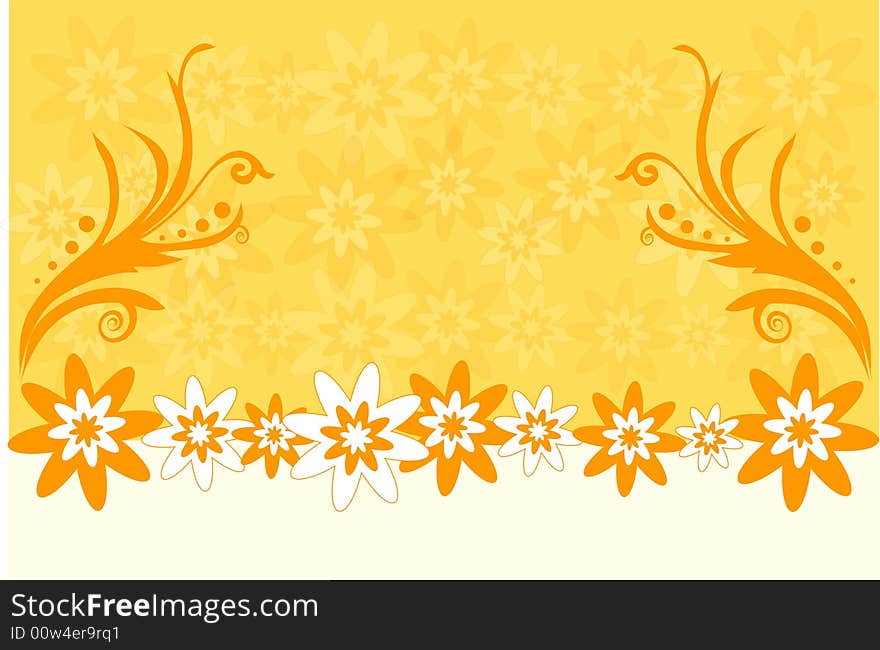 Abstract flowers on a yellow background, vector