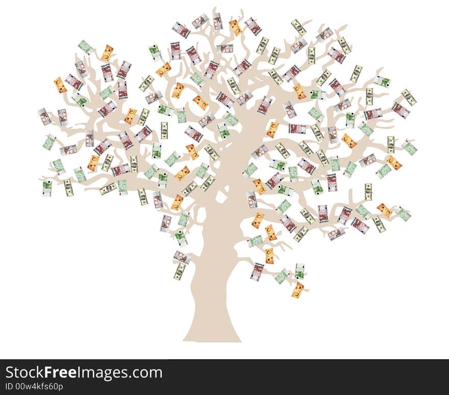 Money tree- USD, Euro and GB Pounds currencies