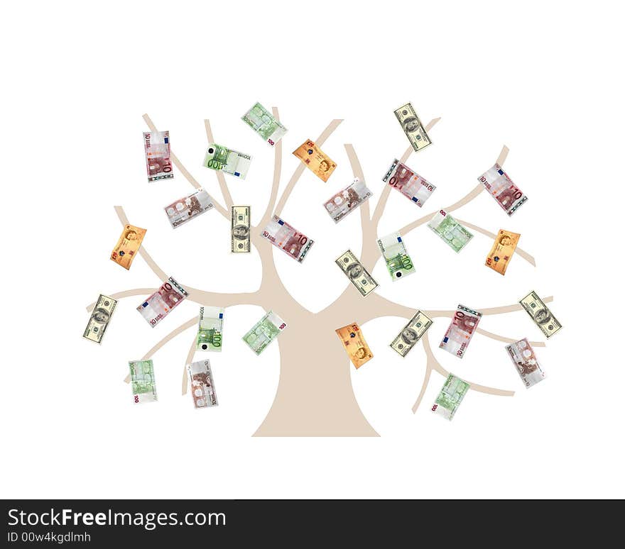 Money tree- USD, Euro and GB Pounds currencies