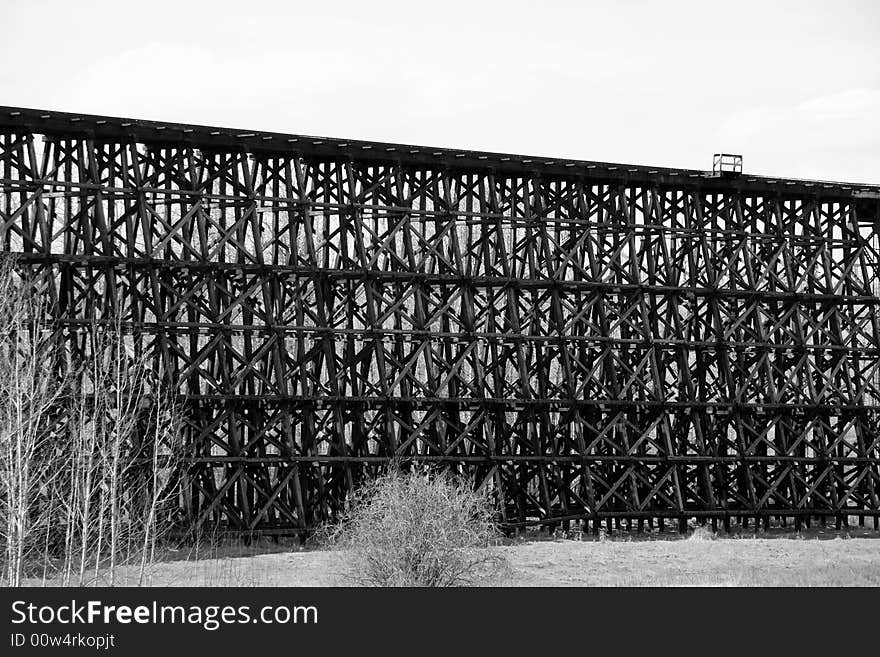 Detail of a part of the longest wooden trestle bridge in Western Canada near Sangudo, Alberta. Detail of a part of the longest wooden trestle bridge in Western Canada near Sangudo, Alberta