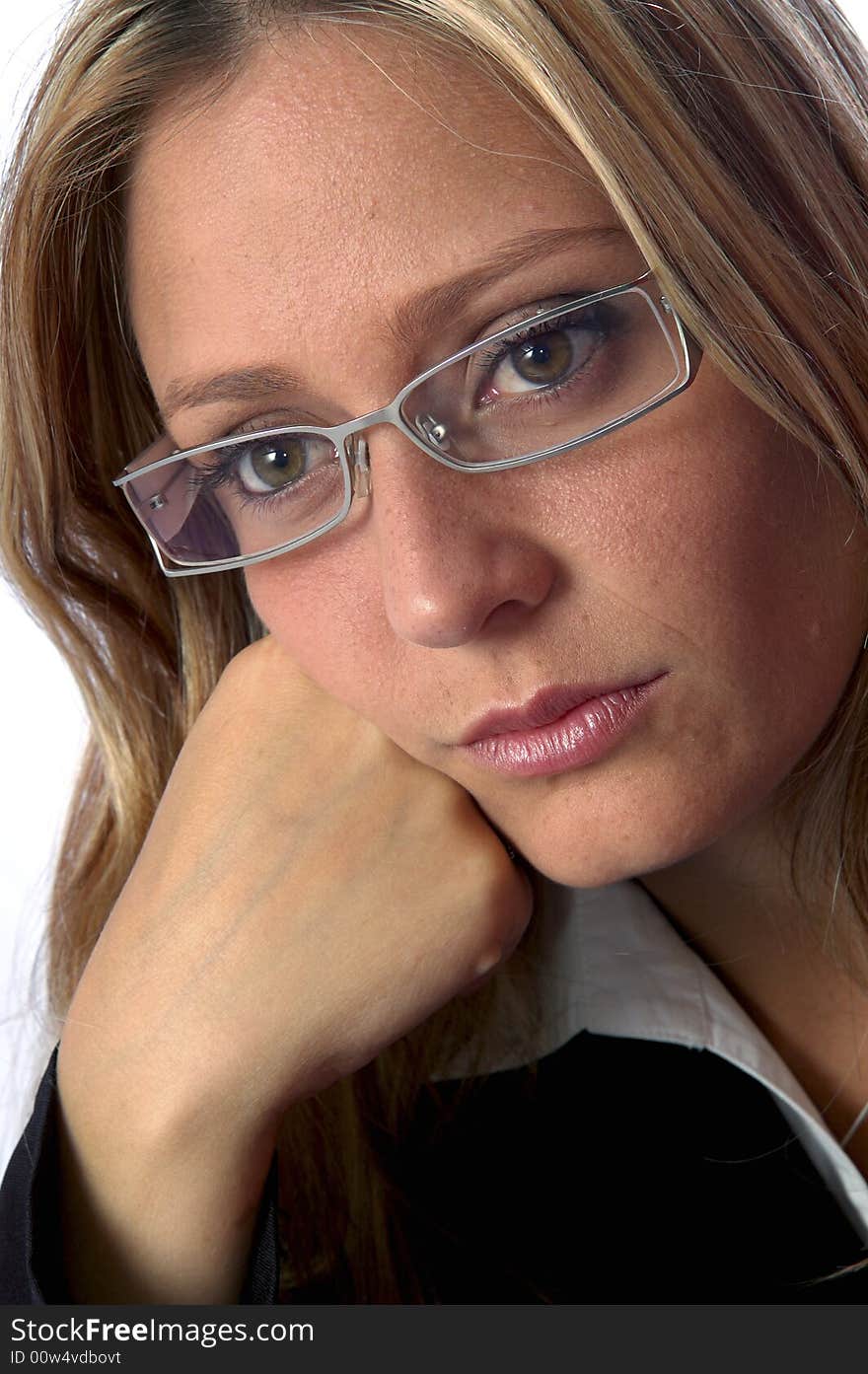 Beautiful business woman with glasses look away. Beautiful business woman with glasses look away