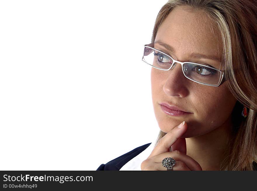 Attractive woman with glasses look away. Attractive woman with glasses look away