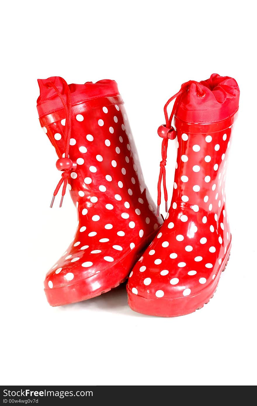 Children's water-proof boots on a white background