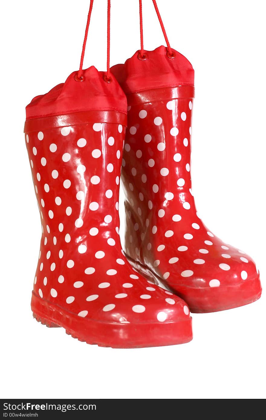 Children's water-proof boots on a white background