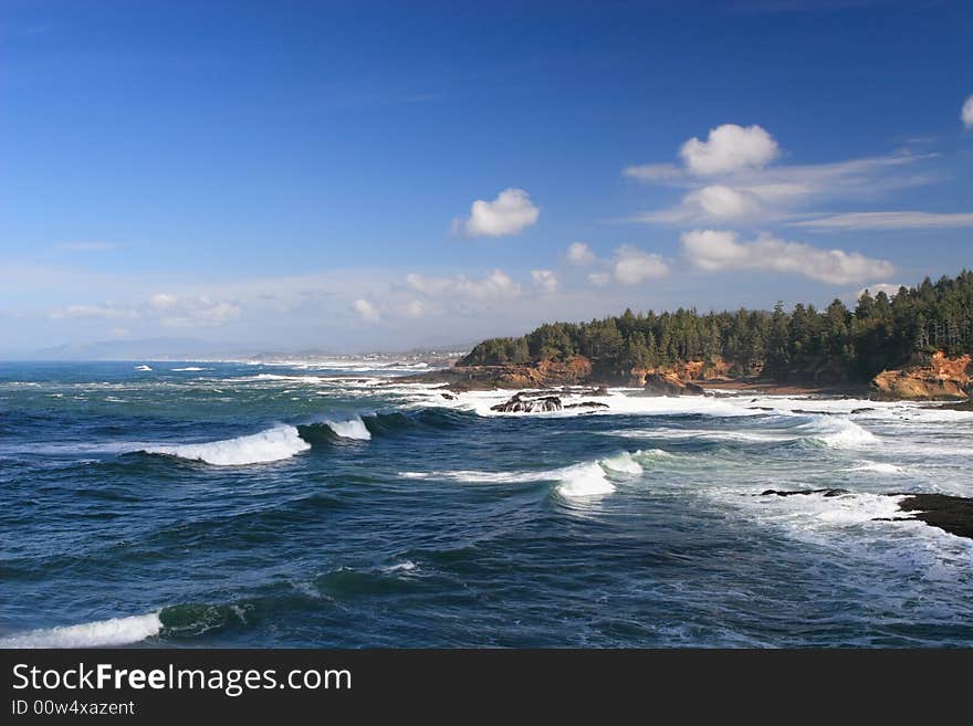 Waves crashing along the Oregon Coast of the USA