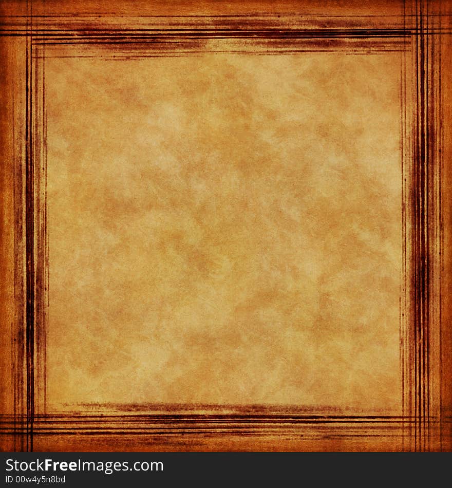 Grungy brown  canvas with  scratched frame and space for text or picture. Grungy brown  canvas with  scratched frame and space for text or picture