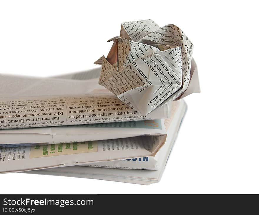 Close up colored newspapers lists isolated on white