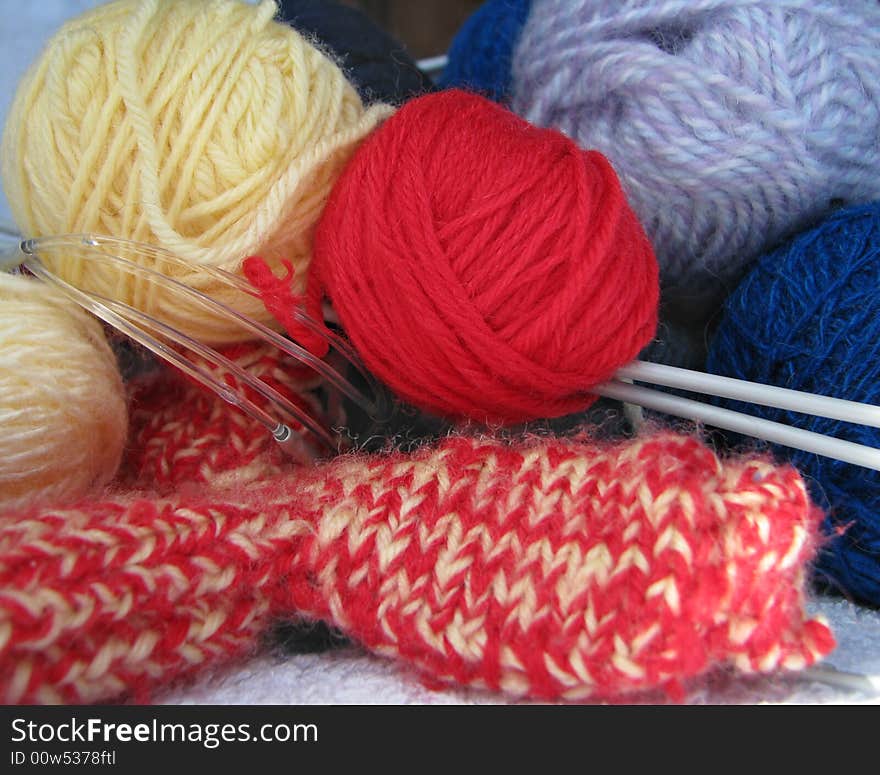 Accessories to knitting. Yarn, balls, spokes. Accessories to knitting. Yarn, balls, spokes