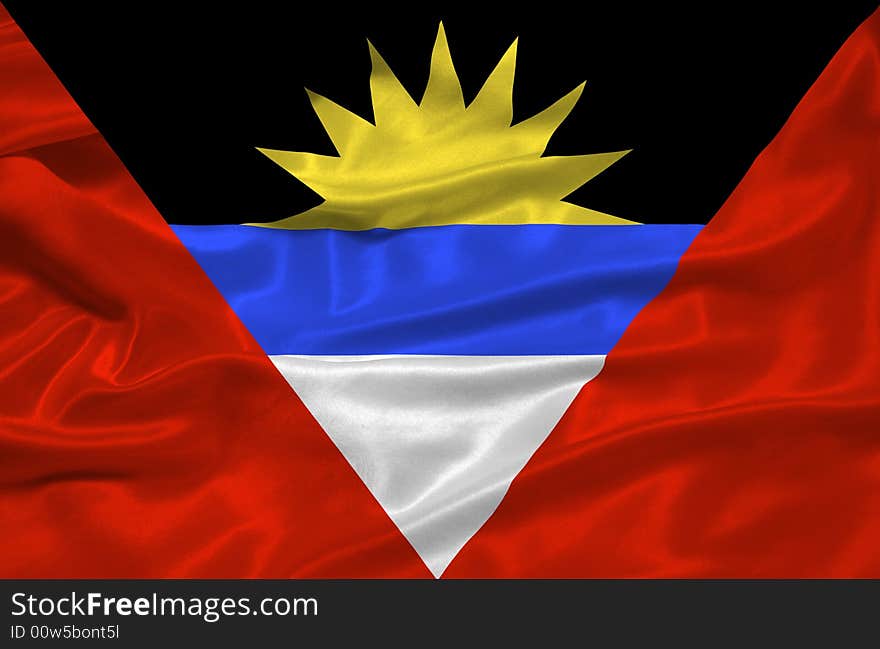 Illustration of waving Antiguan and Barbudan Flag close up. Illustration of waving Antiguan and Barbudan Flag close up