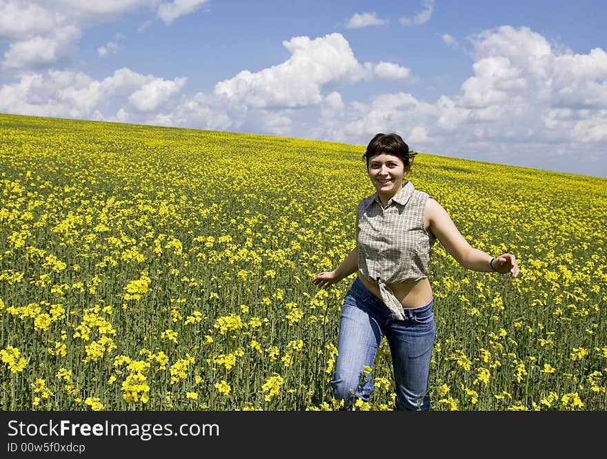 Young girl in summer field