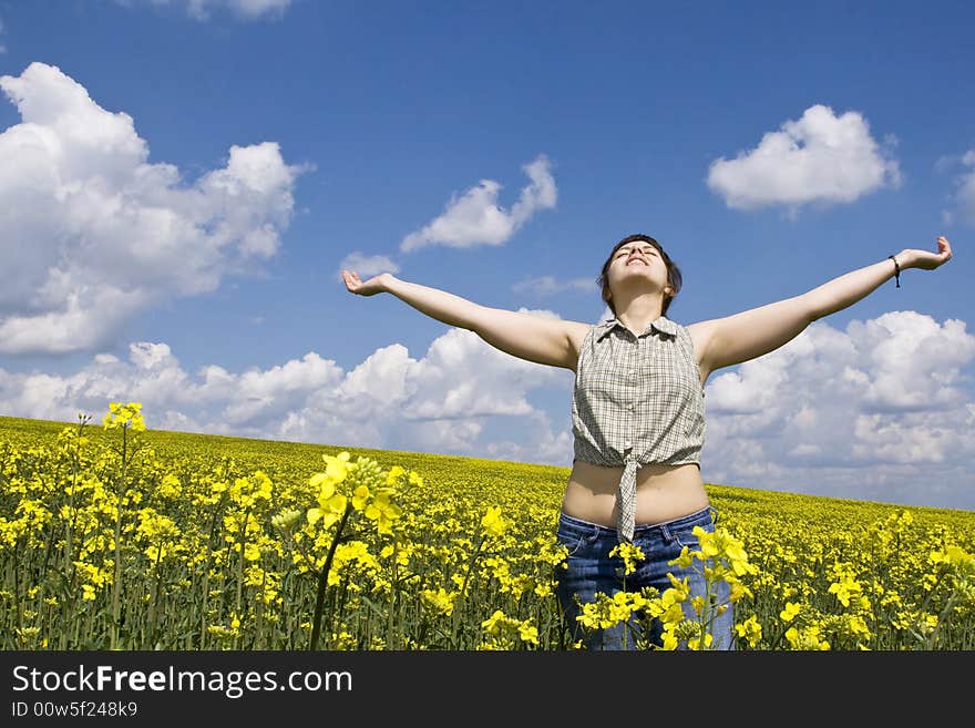 Young girl in summer field