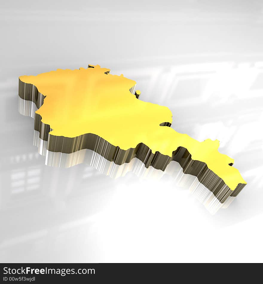 3d golden map of Armenia