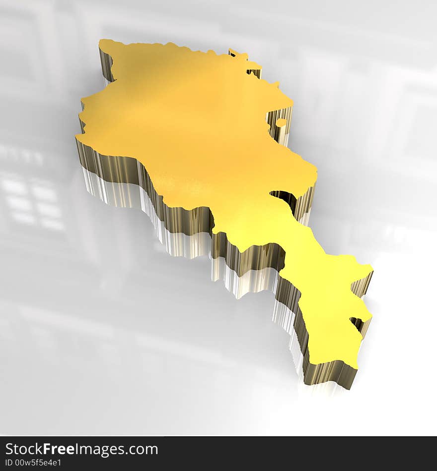 3d golden map of Armenia