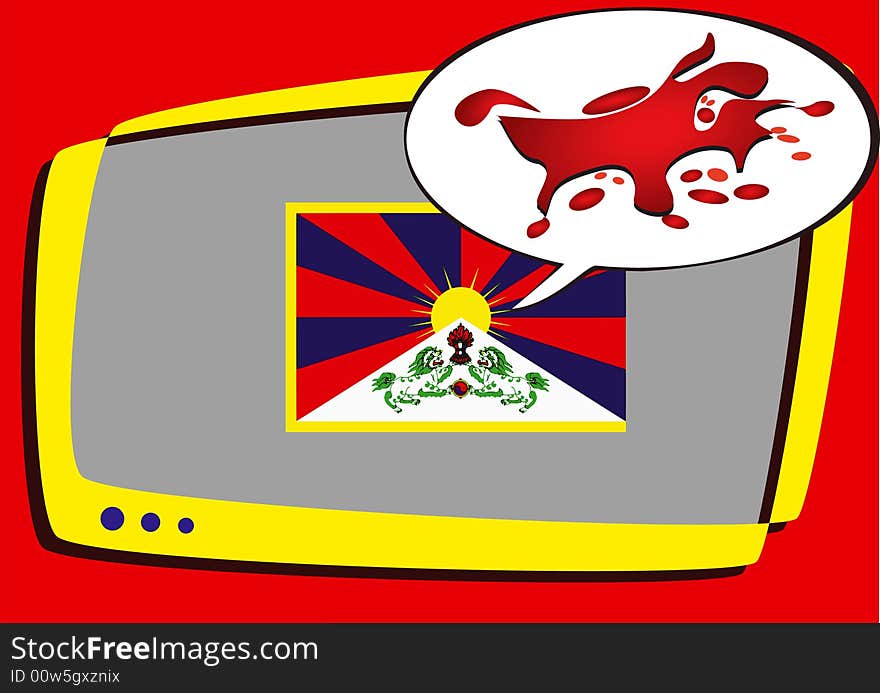 Tibetan flag on screen - cartoon style. Tibetan flag on screen - cartoon style