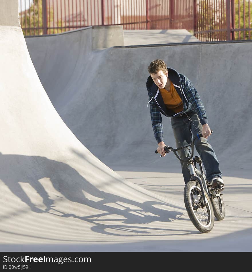 Biking at skatepark