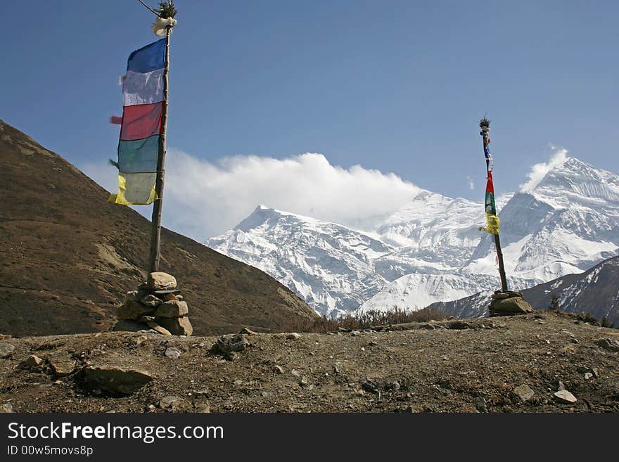 Praying Flags And Poles In Annapurna