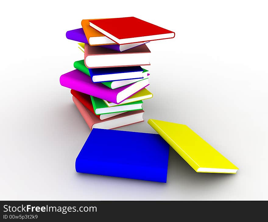 3d Books stacked on the white background. 3d Books stacked on the white background