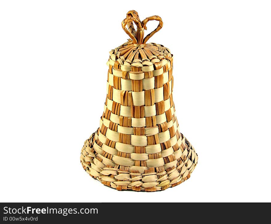 Handmade wicker straw bell isolated on white. Handmade wicker straw bell isolated on white