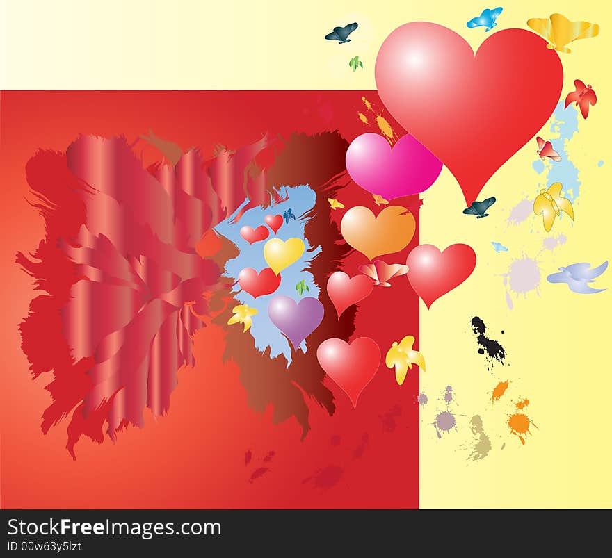 Background with heart and butterfly flying from hole